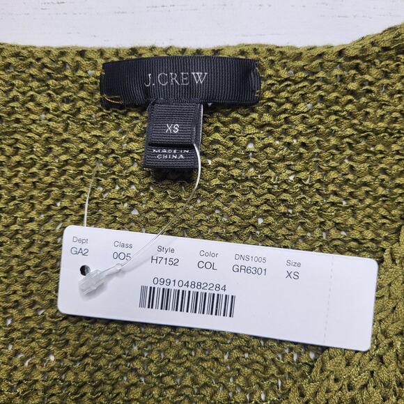 J. Crew Swing Flare Sleeve Sweater V Neck Olive Green Textured Knit Cotton XS - Picture 5 of 7